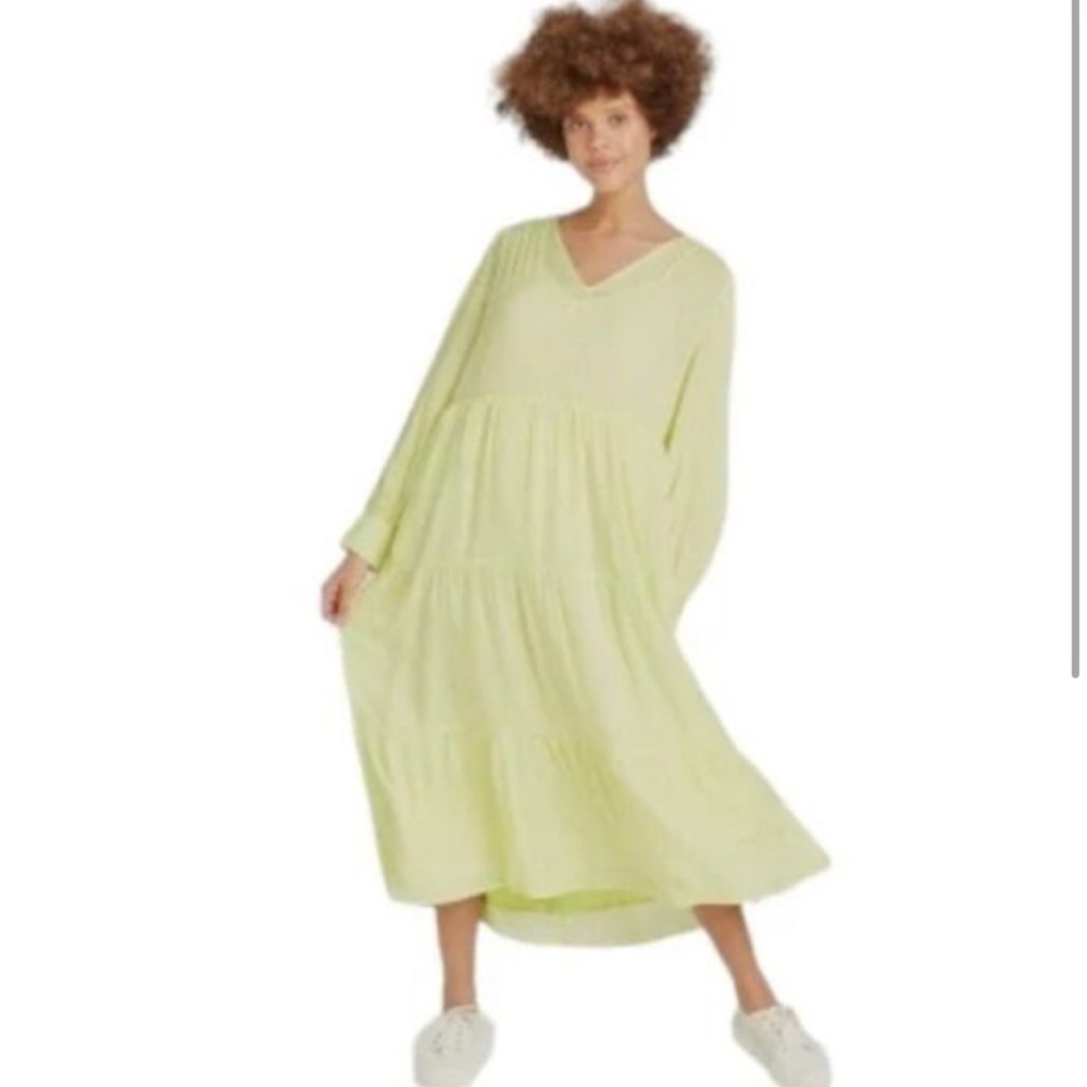 Universal Thread Women's Bell ong Sleeve Maxi Tiered Gauze Dress size Large